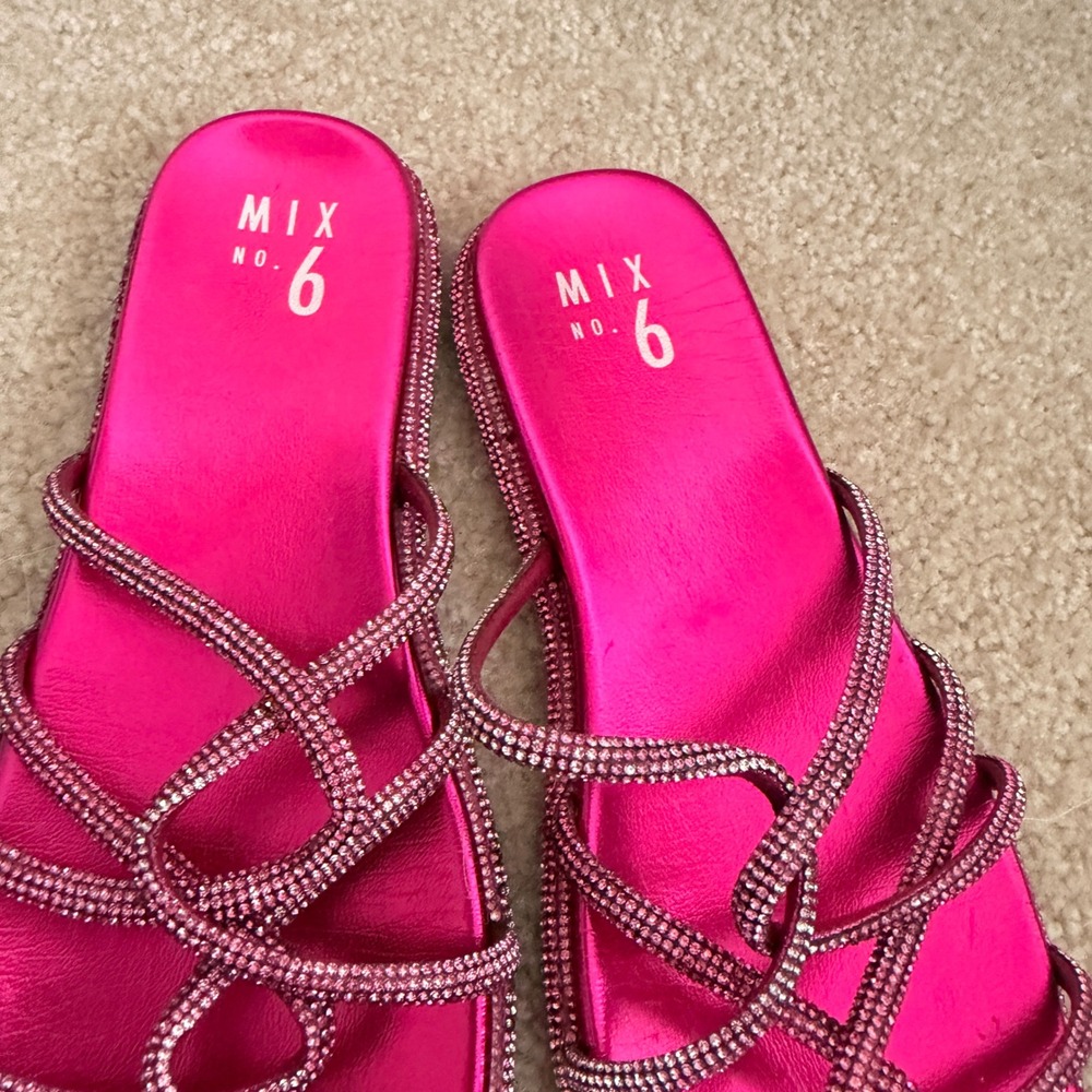Mix No. 6 Womens 9M Metallic Fuchsia Rhinestone Strappy Square Toe Slide Sandals - Picture 7 of 10